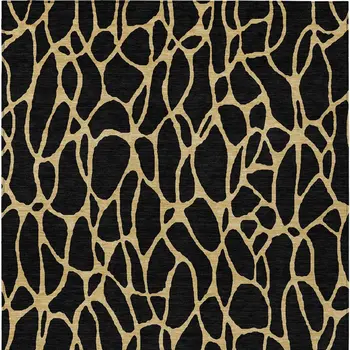 10' X 14' Black And Gold Geometric Washable Indoor Outdoor Area Rug