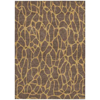8' X 10' Brown And Gold Geometric Washable Indoor Outdoor Area Rug