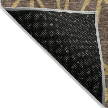 8' X 10' Brown And Gold Geometric Washable Indoor Outdoor Area Rug