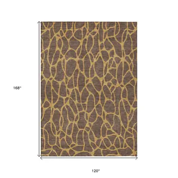10' X 14' Brown And Gold Geometric Washable Indoor Outdoor Area Rug