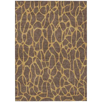 10' X 14' Brown And Gold Geometric Washable Indoor Outdoor Area Rug