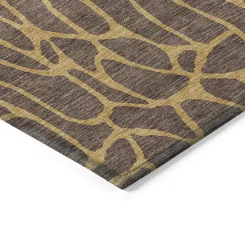10' X 14' Brown And Gold Geometric Washable Indoor Outdoor Area Rug