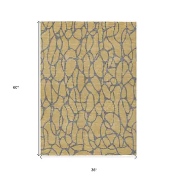 3' X 5' Gold And Gray Geometric Washable Indoor Outdoor Area Rug