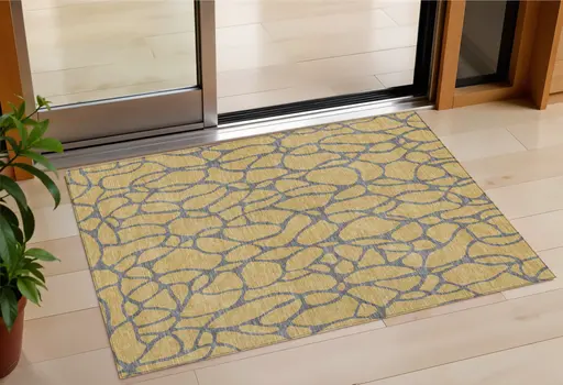 3' X 5' Gold And Gray Geometric Washable Indoor Outdoor Area Rug