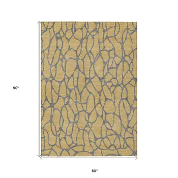 5' X 8' Gold And Gray Geometric Washable Indoor Outdoor Area Rug
