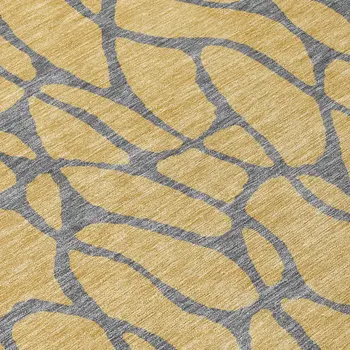 8' Gold And Gray Round Geometric Washable Indoor Outdoor Area Rug