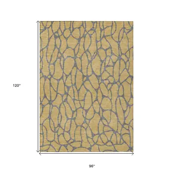 8' X 10' Gold And Gray Geometric Washable Indoor Outdoor Area Rug
