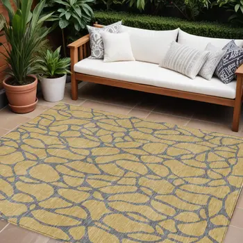 8' X 10' Gold And Gray Geometric Washable Indoor Outdoor Area Rug
