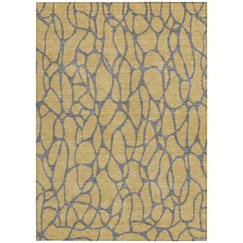 9' X 12' Gold And Gray Geometric Washable Indoor Outdoor Area Rug