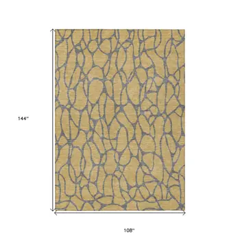 9' X 12' Gold And Gray Geometric Washable Indoor Outdoor Area Rug