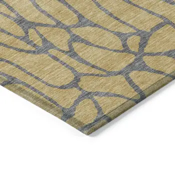9' X 12' Gold And Gray Geometric Washable Indoor Outdoor Area Rug