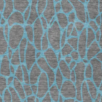 3' X 5' Gray And Teal Blue Geometric Washable Indoor Outdoor Area Rug