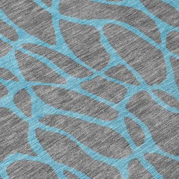 8' Gray And Teal Blue Round Geometric Washable Indoor Outdoor Area Rug