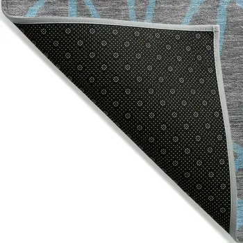 9' X 12' Gray And Teal Blue Geometric Washable Indoor Outdoor Area Rug