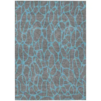 10' X 14' Gray And Teal Blue Geometric Washable Indoor Outdoor Area Rug