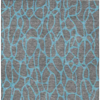 10' X 14' Gray And Teal Blue Geometric Washable Indoor Outdoor Area Rug