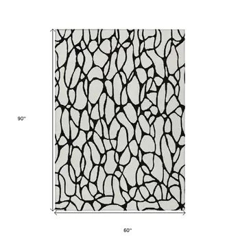 5' X 8' Ivory And Black Geometric Washable Indoor Outdoor Area Rug