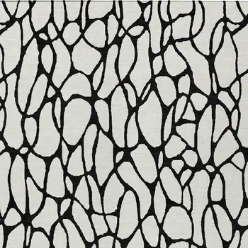 9' X 12' Ivory And Black Geometric Washable Indoor Outdoor Area Rug