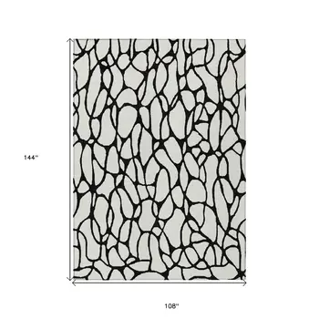 9' X 12' Ivory And Black Geometric Washable Indoor Outdoor Area Rug