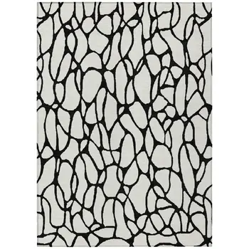 9' X 12' Ivory And Black Geometric Washable Indoor Outdoor Area Rug