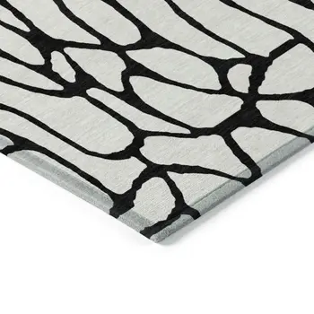 10' X 14' Ivory And Black Geometric Washable Indoor Outdoor Area Rug