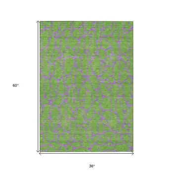 3' X 5' Lime Green And Purple Geometric Washable Indoor Outdoor Area Rug