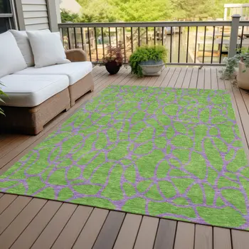 5' X 8' Lime Green And Purple Geometric Washable Indoor Outdoor Area Rug