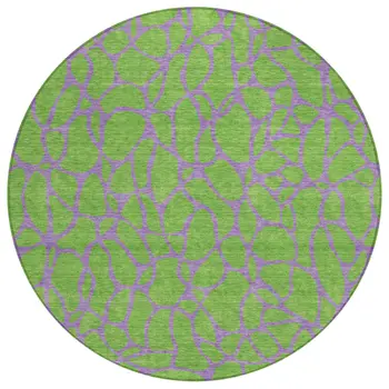 8' Lime Green And Purple Round Geometric Washable Indoor Outdoor Area Rug