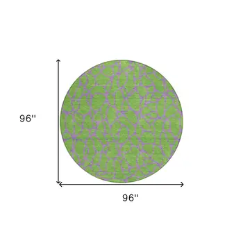 8' Lime Green And Purple Round Geometric Washable Indoor Outdoor Area Rug