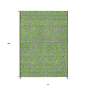 10' X 14' Lime Green And Purple Geometric Washable Indoor Outdoor Area Rug