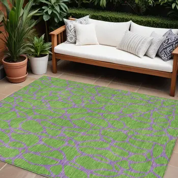 10' X 14' Lime Green And Purple Geometric Washable Indoor Outdoor Area Rug