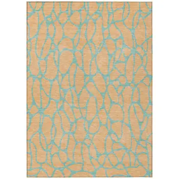 5' X 8' Mint Green And Peach Geometric Washable Indoor Outdoor Area Rug