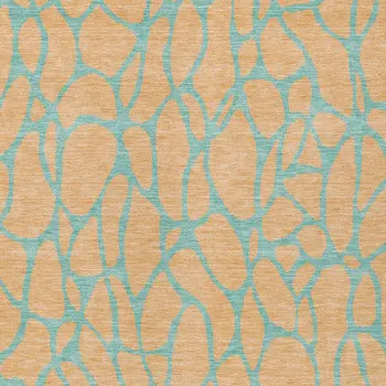 5' X 8' Mint Green And Peach Geometric Washable Indoor Outdoor Area Rug