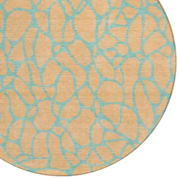 8' Mint Green And Peach Round Geometric Washable Indoor Outdoor Area Rug