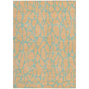 9' X 12' Mint Green And Peach Geometric Washable Indoor Outdoor Area Rug