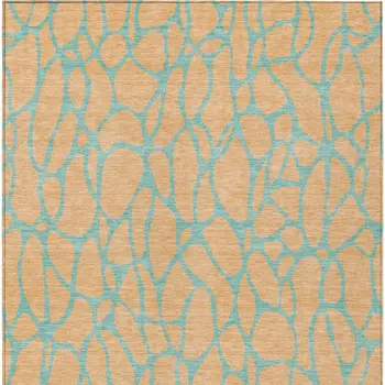 10' X 14' Mint Green And Peach Geometric Washable Indoor Outdoor Area Rug