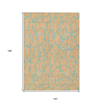 10' X 14' Mint Green And Peach Geometric Washable Indoor Outdoor Area Rug