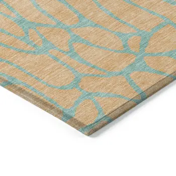10' X 14' Mint Green And Peach Geometric Washable Indoor Outdoor Area Rug