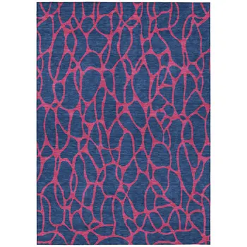 5' X 8' Navy Blue And Dark Pink Geometric Washable Indoor Outdoor Area Rug