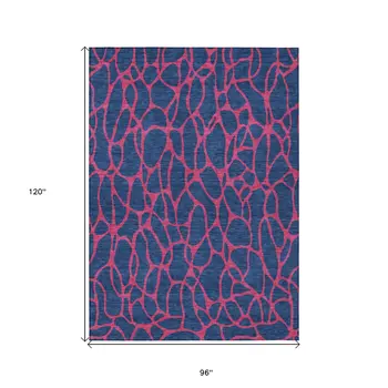 8' X 10' Navy Blue And Dark Pink Geometric Washable Indoor Outdoor Area Rug