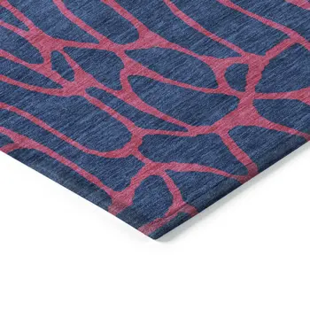 8' X 10' Navy Blue And Dark Pink Geometric Washable Indoor Outdoor Area Rug