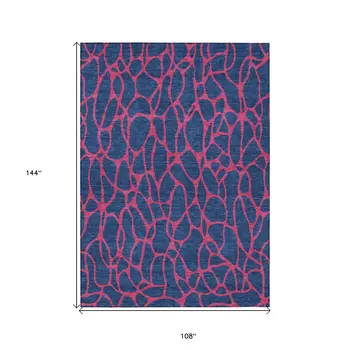 9' X 12' Navy Blue And Dark Pink Geometric Washable Indoor Outdoor Area Rug