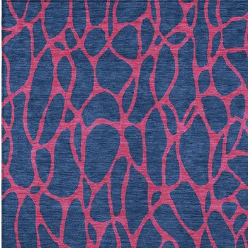 9' X 12' Navy Blue And Dark Pink Geometric Washable Indoor Outdoor Area Rug