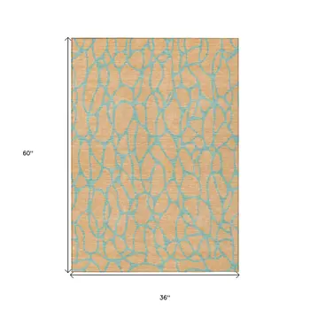 3' X 5' Peach And Mint Green Geometric Washable Indoor Outdoor Area Rug