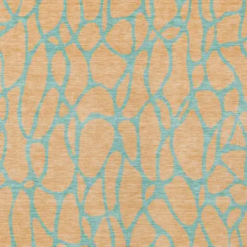 5' X 8' Peach And Mint Green Geometric Washable Indoor Outdoor Area Rug