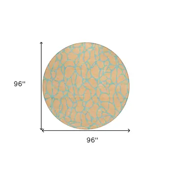 8' Peach And Mint Green Round Geometric Washable Indoor Outdoor Area Rug