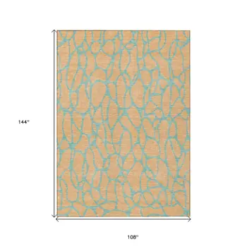 9' X 12' Peach And Mint Green Geometric Washable Indoor Outdoor Area Rug