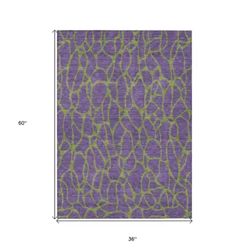 3' X 5' Purple And Green Geometric Washable Indoor Outdoor Area Rug