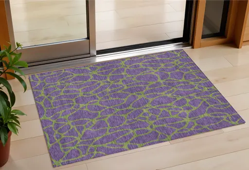 3' X 5' Purple And Green Geometric Washable Indoor Outdoor Area Rug