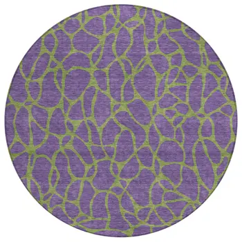 8' Purple And Green Round Geometric Washable Indoor Outdoor Area Rug